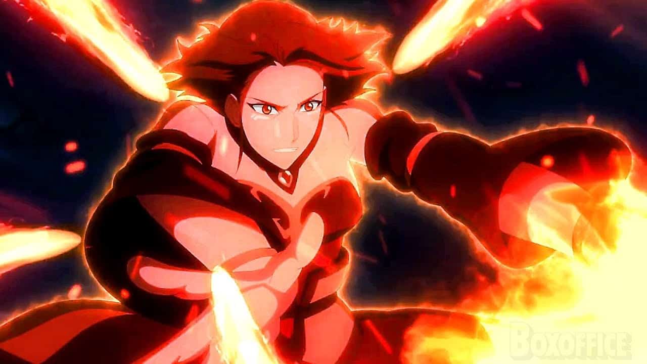 The firey red-head, Lina appears in the Dragon's Blood anime series, using her iconic flame move; Dragon's Slave