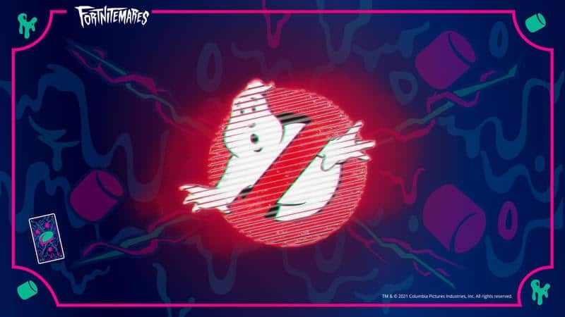 The iconic Ghostbusters symbol appears on a dark background for Fortnitemares.