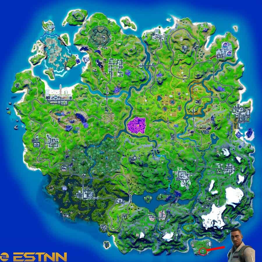 The Fortnite Chapter 2 Season 8 map highlights the location where to start the Ghostbusters quest line.