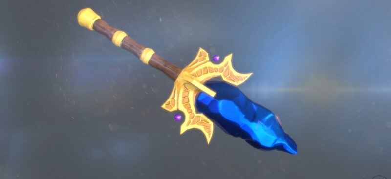 The item Aghanim's Scepter, a wooden staff banded with gold with a massive blue crystal atop it