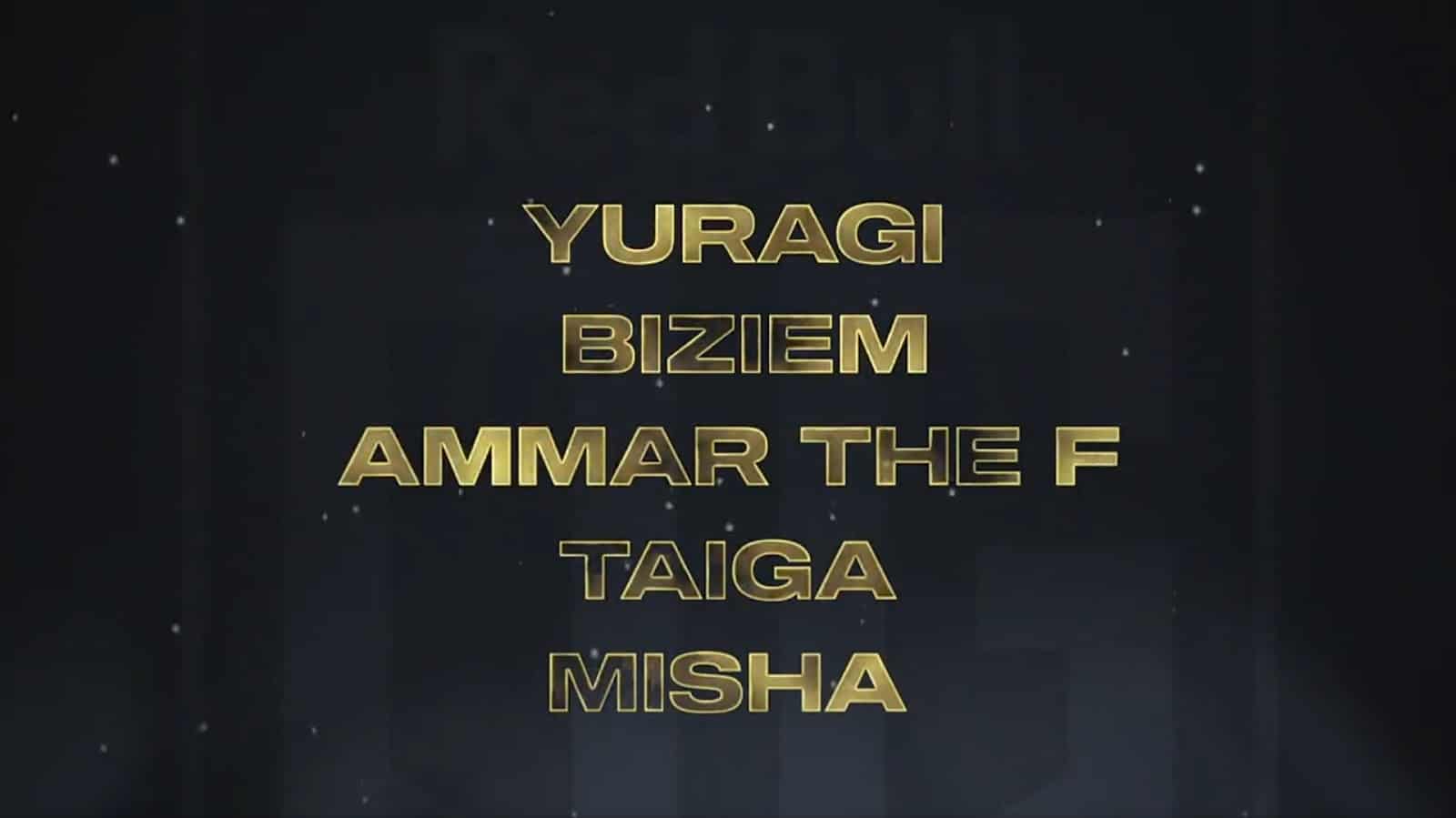 The tag names of each player in OG's new roster appear in gold against a black background