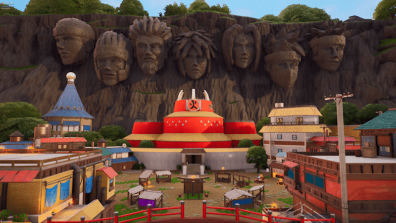 The Hidden Leaf Village experience in Creative Mode, a replica of the anime's iconic Shinobi training camp for players to explore