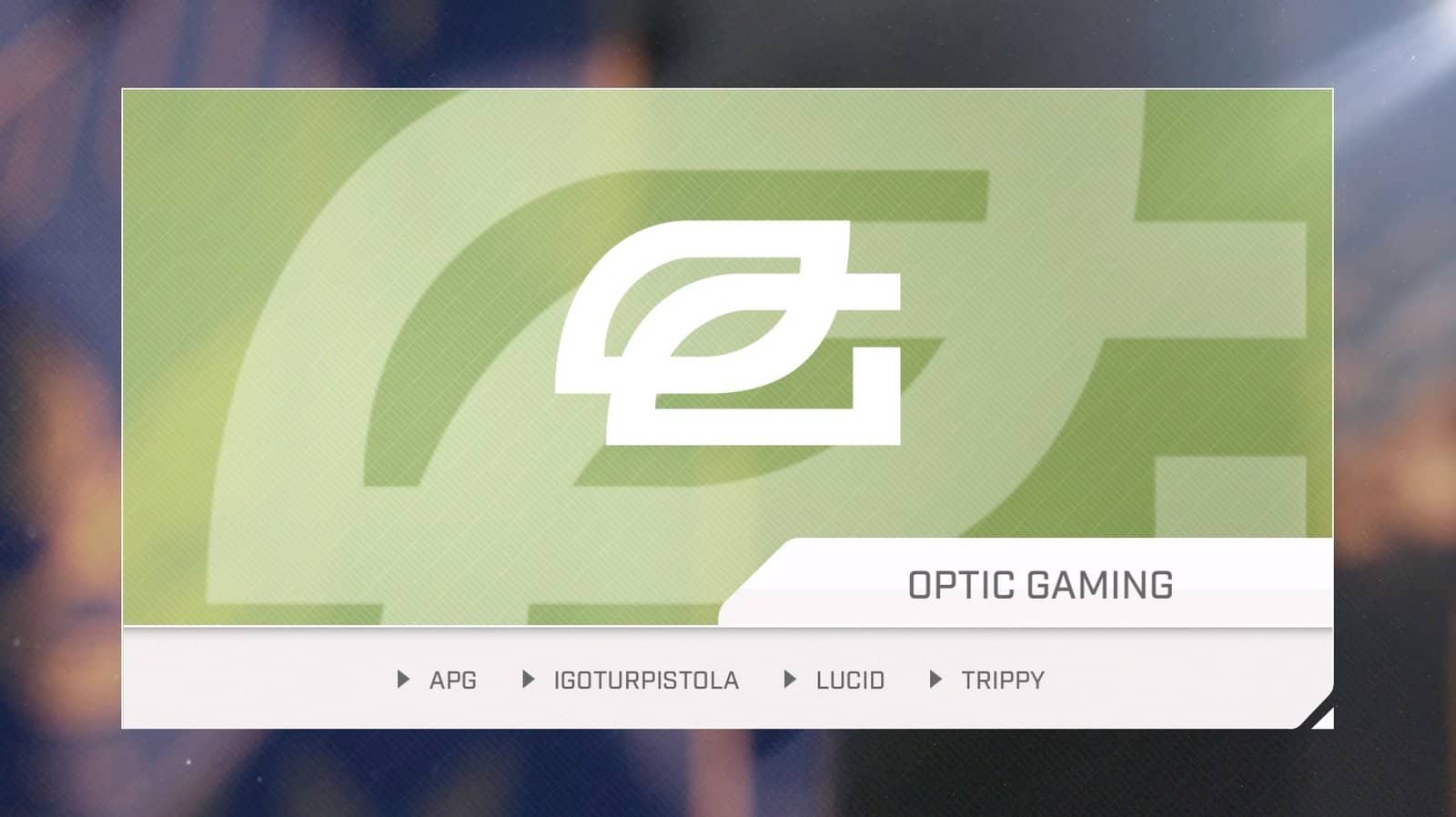 The OpTiC Gaming logo, a stylized O interlocking with a G, appears in white against a light green background