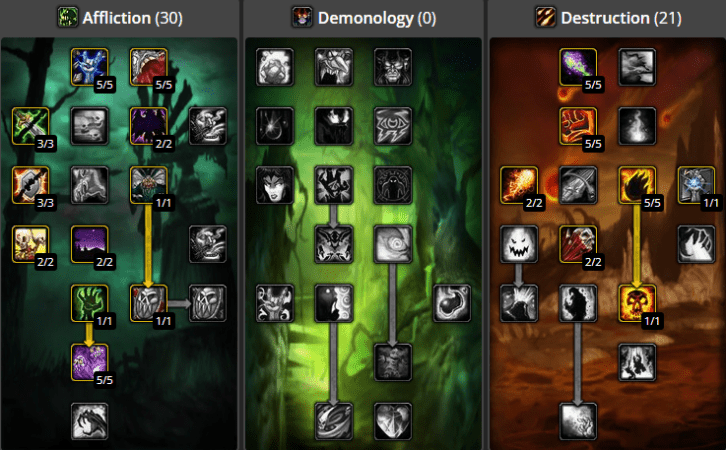 The standard PVP build for an Affliction Warlock, with the Nightfall talent