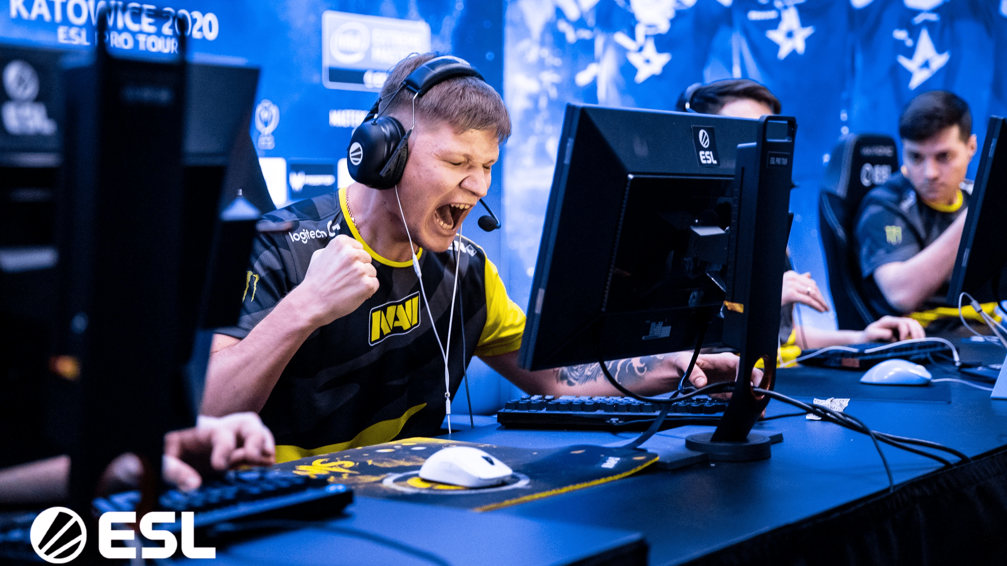 Oleksandr "s1mple" Kostyliev cheers and pumps his fist after taking a win at IEM Katowice 2020