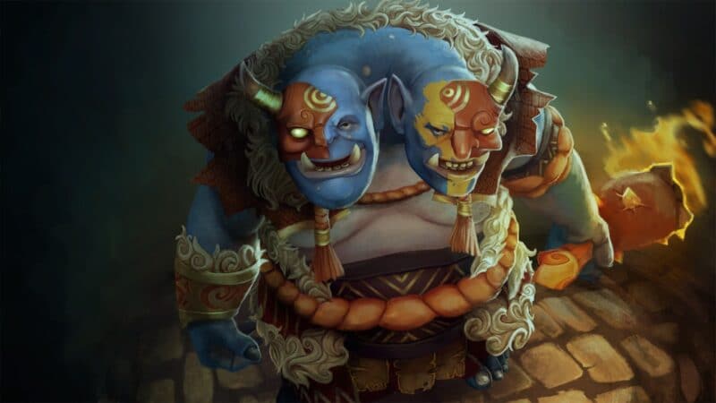 The Dota 2 hero Ogre Magi, a massive two-headed ogre, lumbers into battle