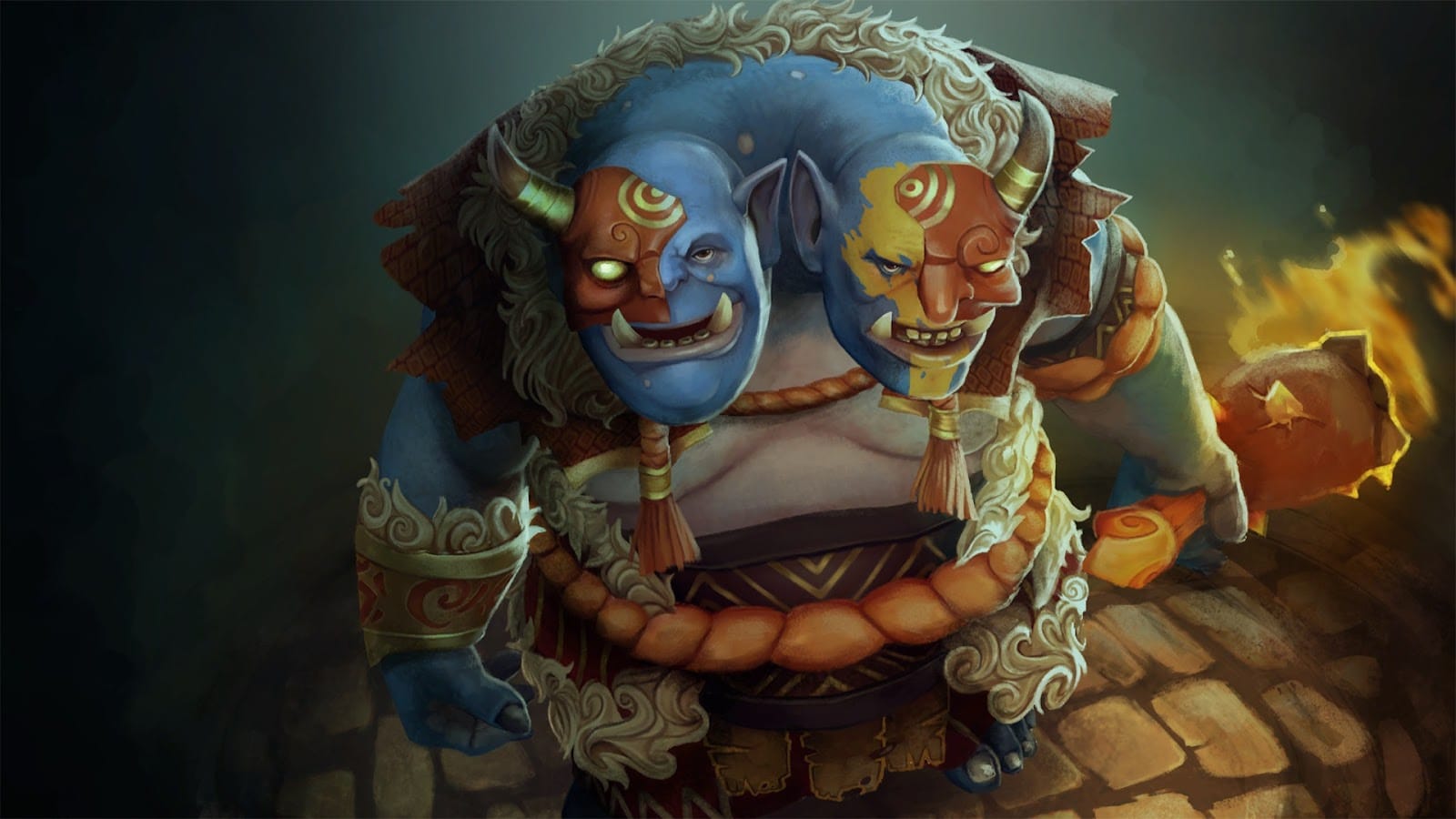 The Dota 2 hero Ogre Magi, a massive two-headed ogre, lumbers into battle