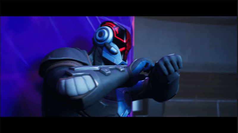 Foundation presses his back against a wall as he speaks over his communication device, bracing himself to launch an offensive