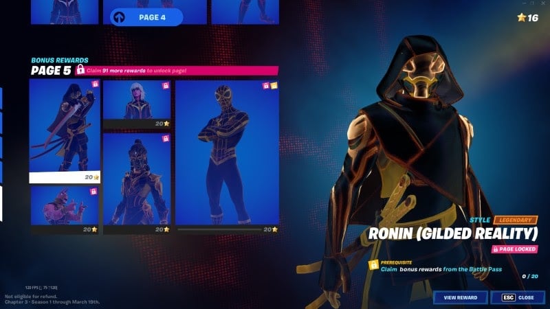 The Gilded Reality Super Skin, showing Ronin and the other characters in a black and gold design