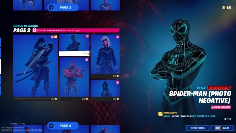The Photonegative Super Style Skin, showing Spiderman and the other characters in a bright aqua and black design 
