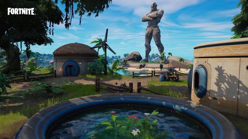 A statue of the Foundation looms on the horizon in Fortnite Chapter 3 Season 1