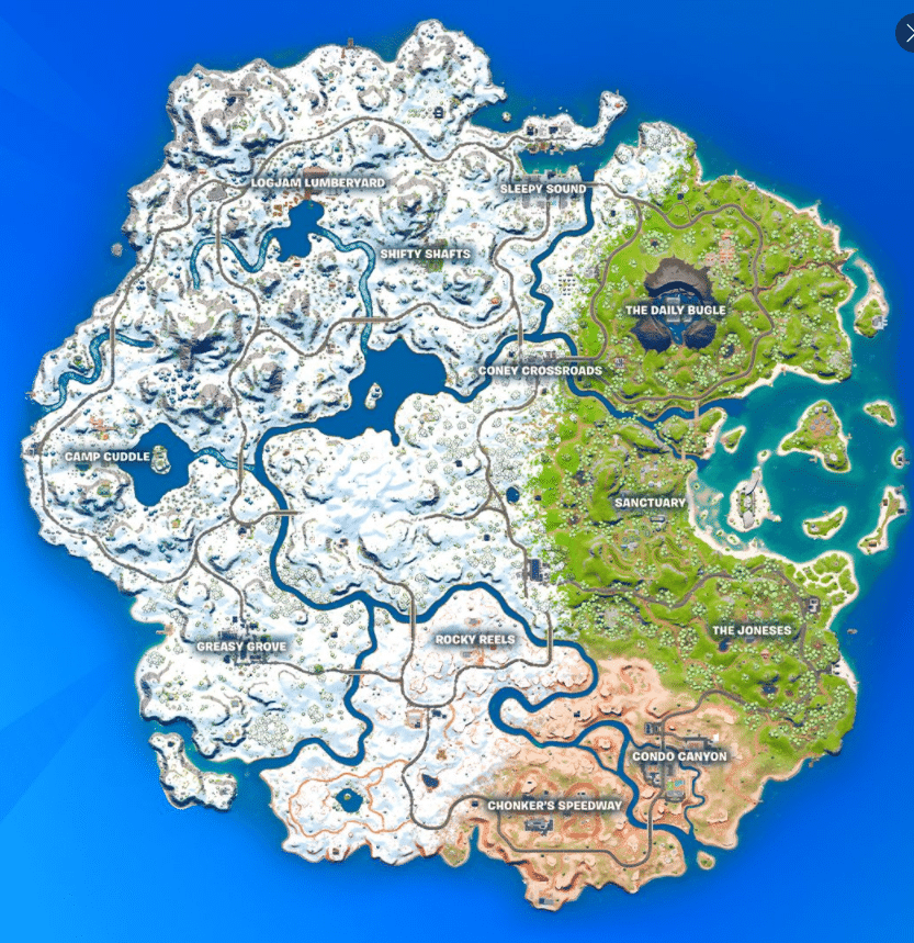 The revealed map for Fortnite Flipped, Chapter 3 - Season 1