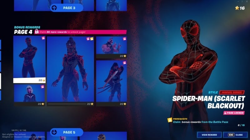 The Scarlet Blackout Super Style, showing Spiderman and the other characters in a red and black skin