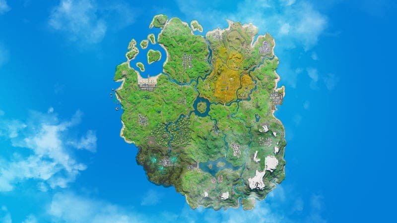 A birds eye view of the Fortnite map in Chapter 2