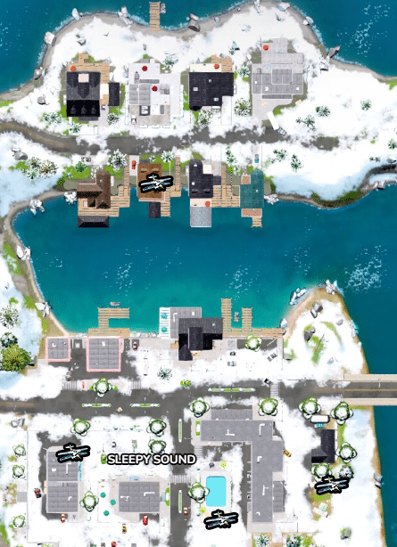 A close up of the POI Sleepy Sound showing the locations of biplanes