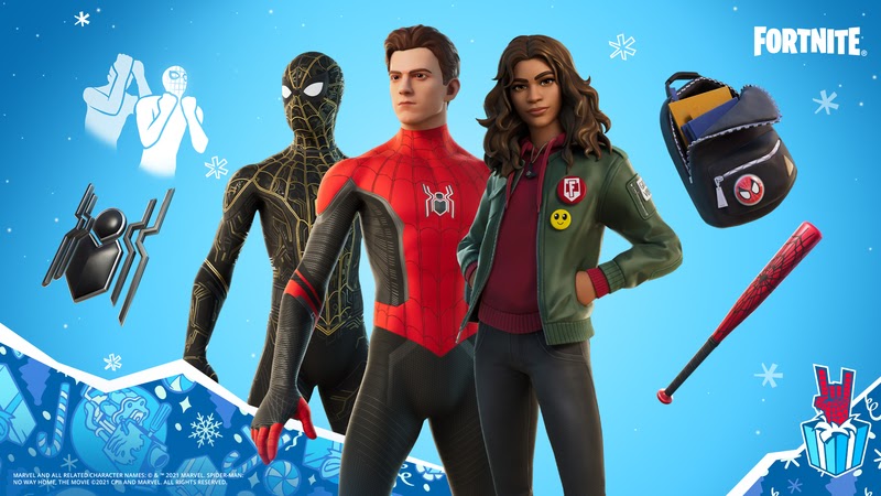 Tom Holland and Zendaya appear as their characters, Peter Parker and Mary Jane from the new movie Spiderman: No Way Home along with the backbling and items available with their purchase from the item shop