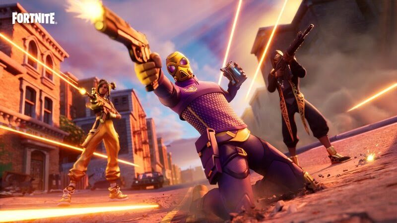 Characters fire new weapons from Fortnite Chapter 2 including the , Combat Pistol, Combat SMG and Combat Assault Rifle