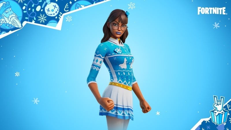 The new Blizzabelle skin being released for free during Fortnite's Winterfest, a blue and white recolour of the Kirsabelle skin