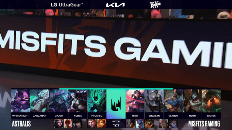 The screen during draft showing Astralis and Misfits Gaming's Champions