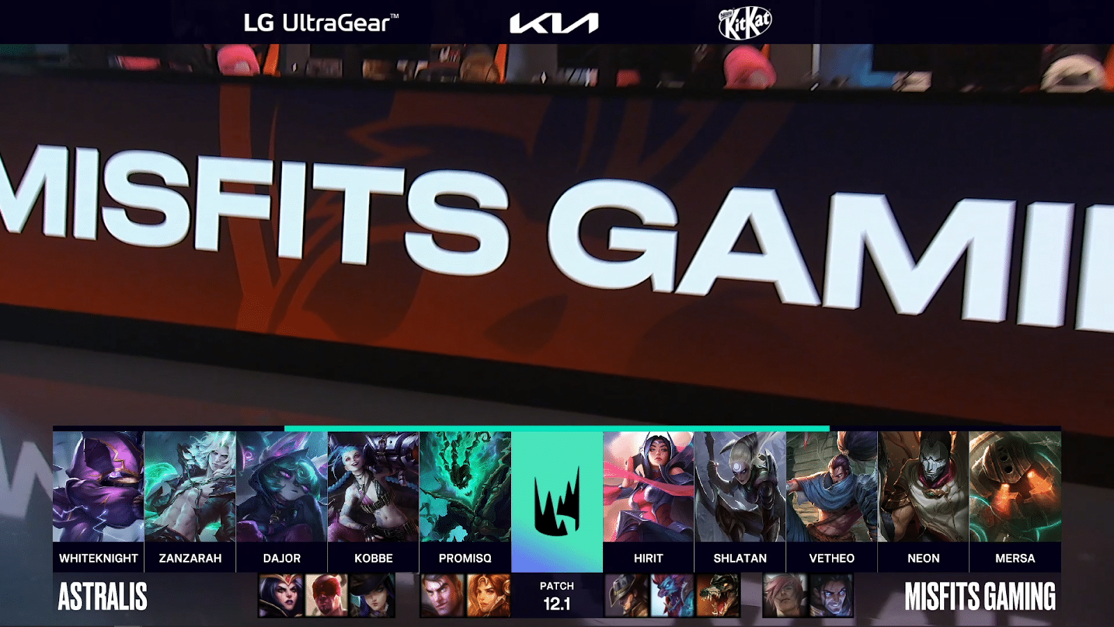 The screen during draft showing Astralis and Misfits Gaming's Champions