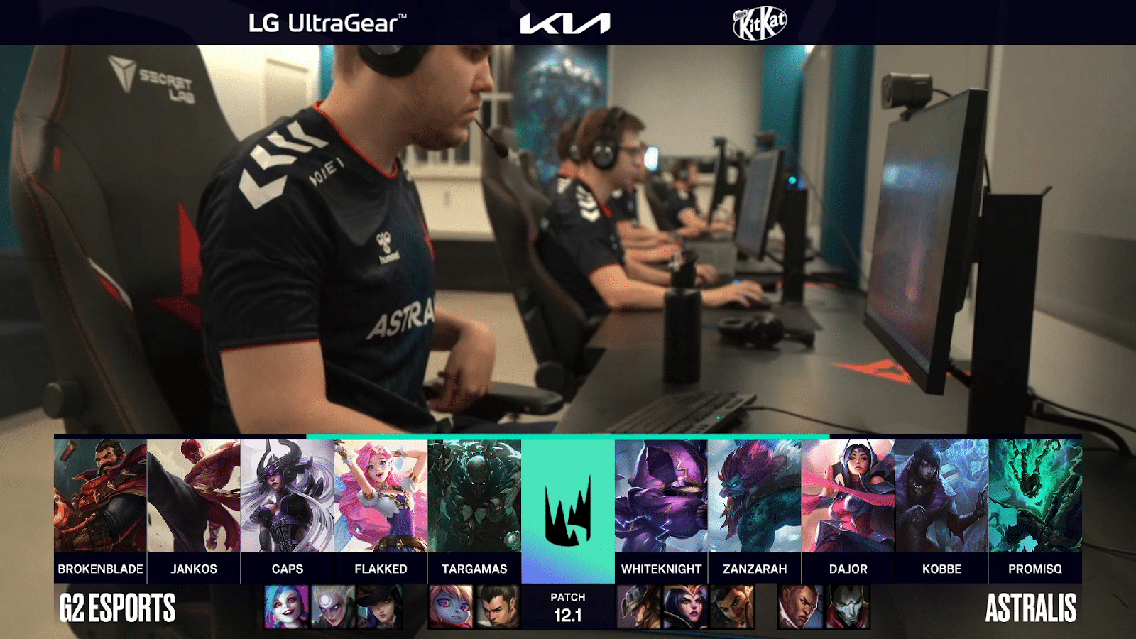 Players from Astralis prepare in the booth during their series against G2