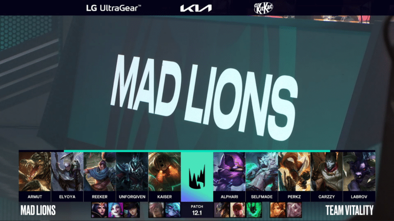 The pick screen during drafting showing Mad Lions and Vitality's Champions
