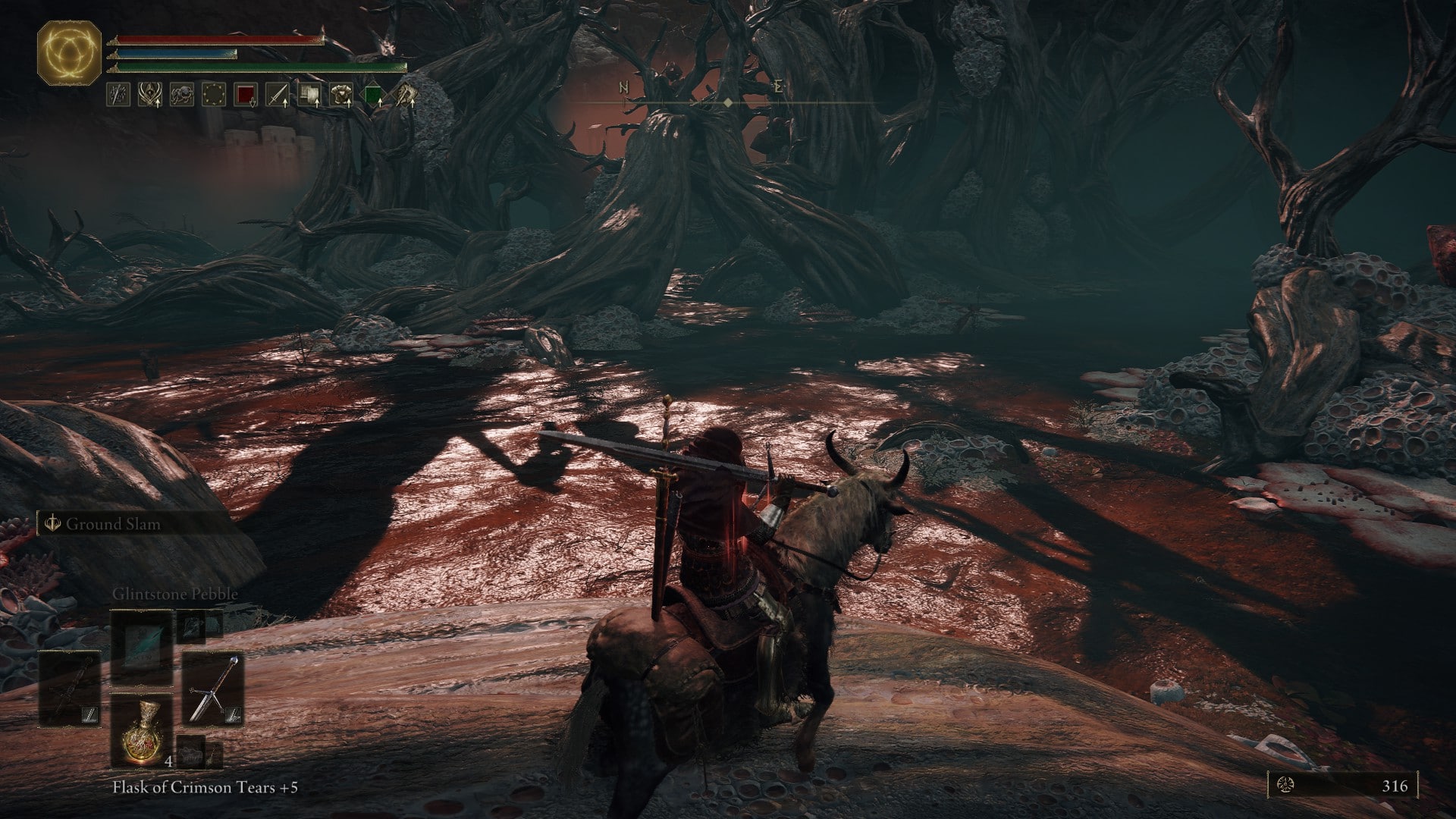 Pools of viscous red goo cover one of the areas in Elden Ring