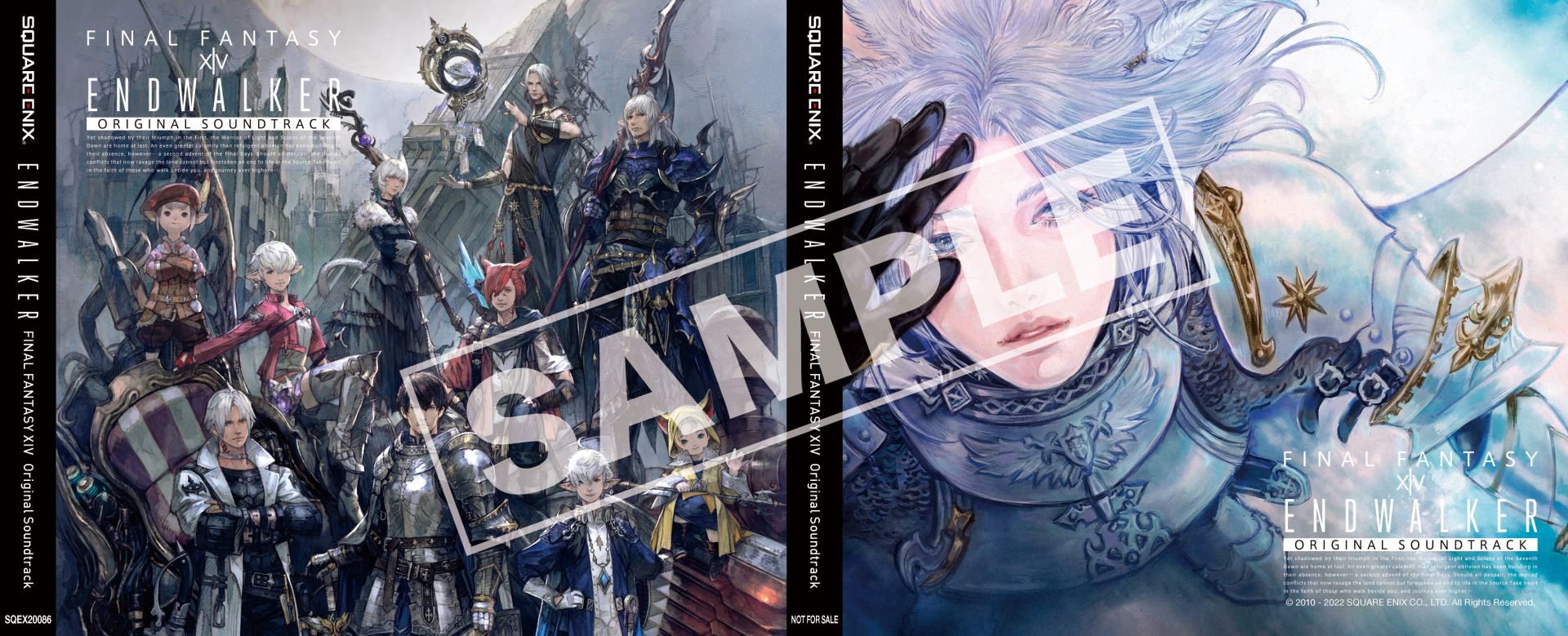 The front and back cover for the physical edition of Final Fantasy XIV's Endwalker Soundtrack