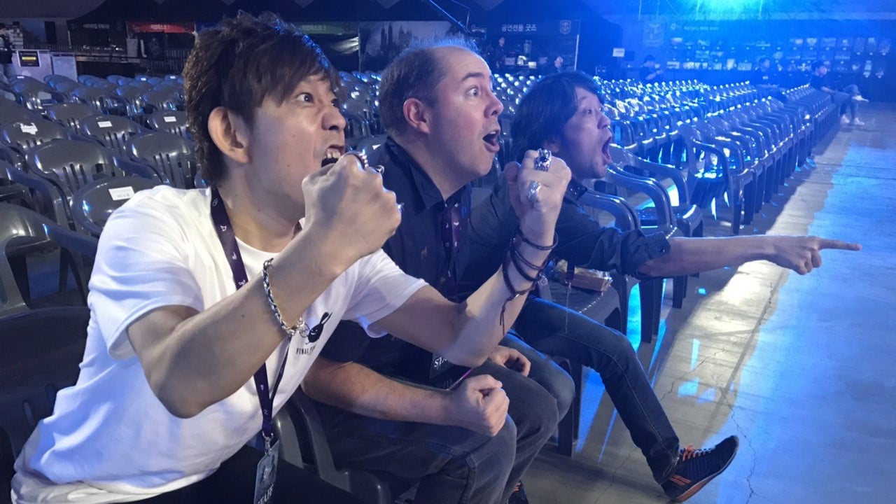 Director and Producer Naoki Yoshida, Localization Lead Koji Fox and Composer Masayoshi Soken engaging in their usual tomfoolery.