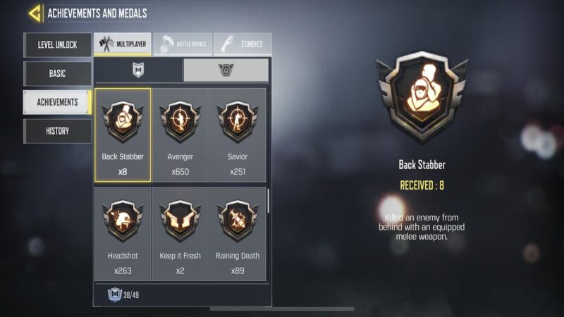 CODM Back stabber Medal