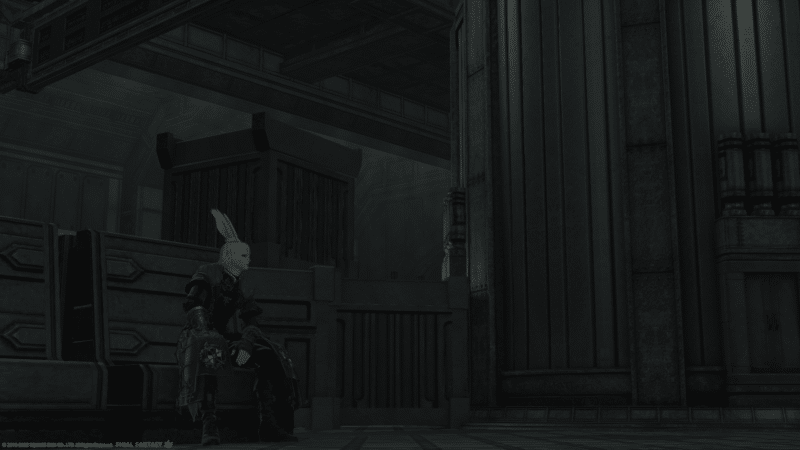 A male viera sits at Terminus in Final Fantasy XIV