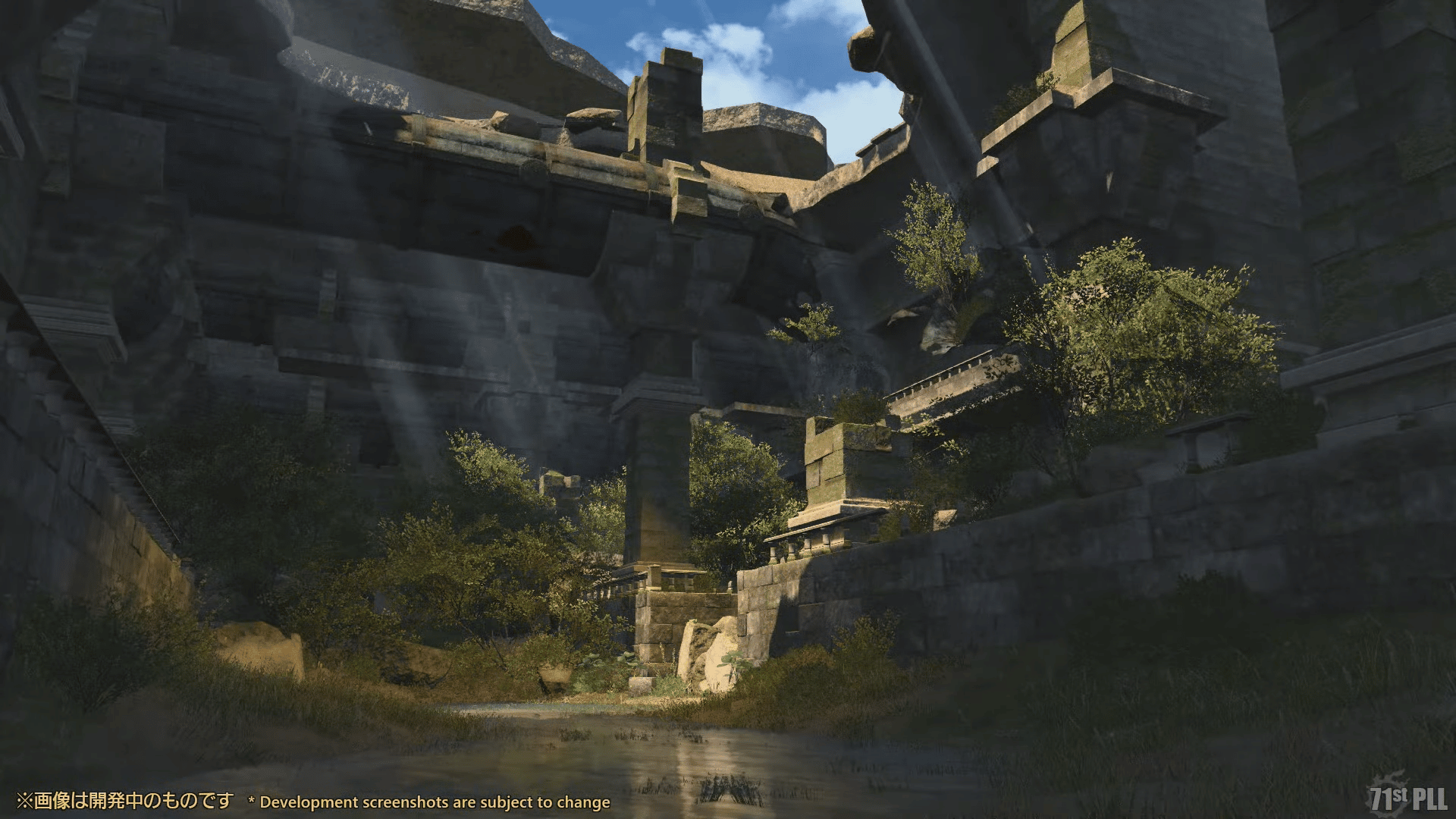 A develoment screenshot from the Live Letter showing ancient ruins for players to explore in the new Varian Dungeons coming to Final Fantasy XIV