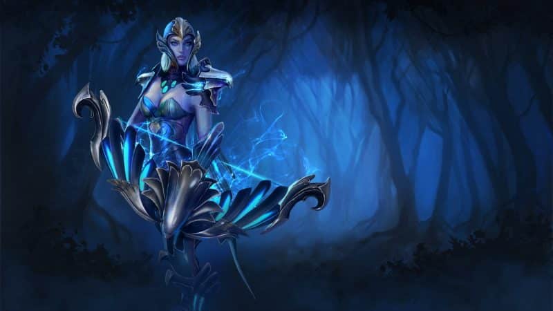 Drow Ranger steadies her bow before attacking with Frost Arrows
