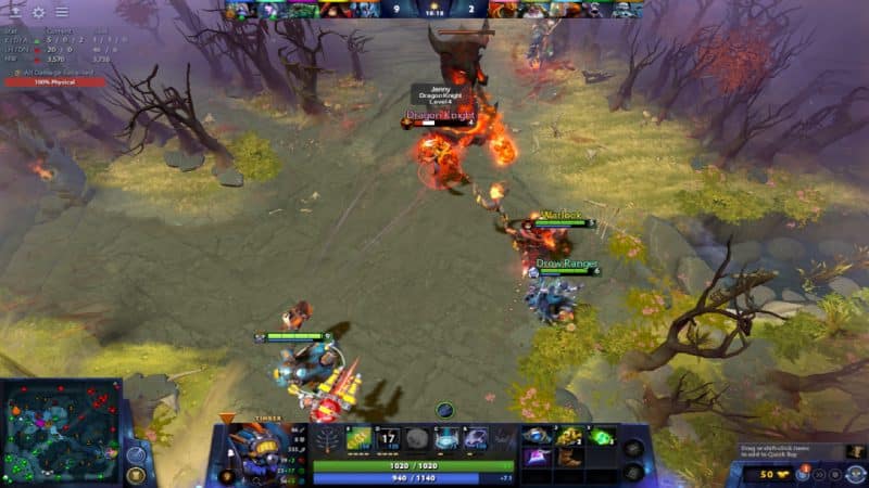 Tinker uses Aether Lens for easy kills