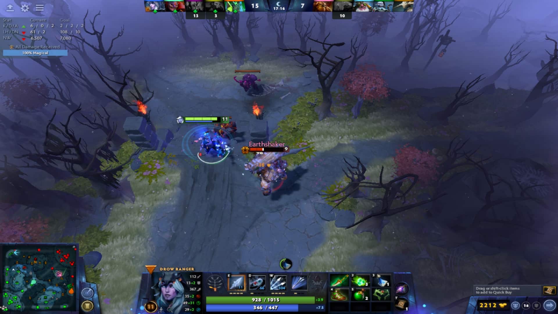 Dota 2 - Drow uses Frost Arrows to slow Earthshaker