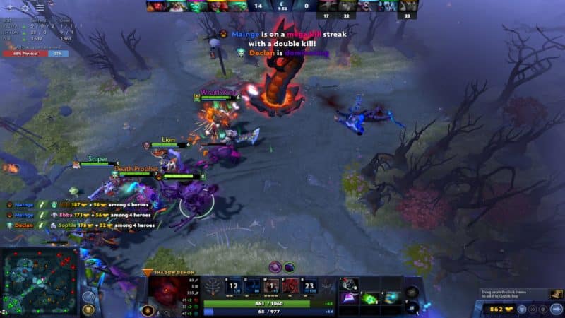 Dota 2: Melee Vs. Ranged Heroes take down mid tower