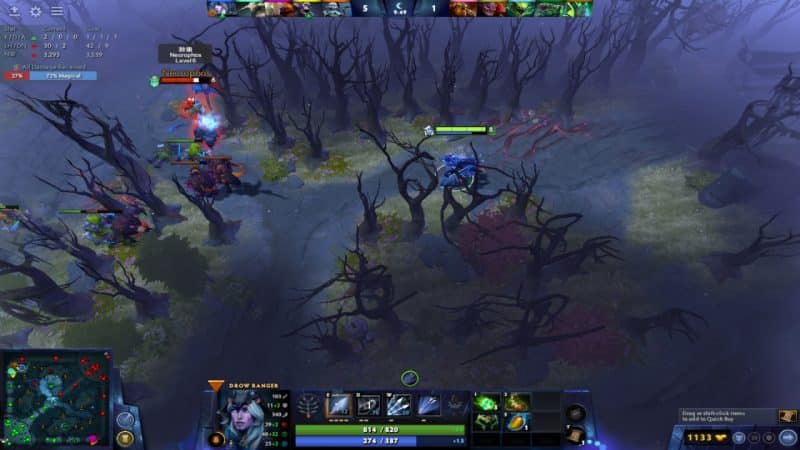 Dota 2: Melee Vs. Ranged Heroes - Drow Ranger attacks Necrophos with Frost Arrows