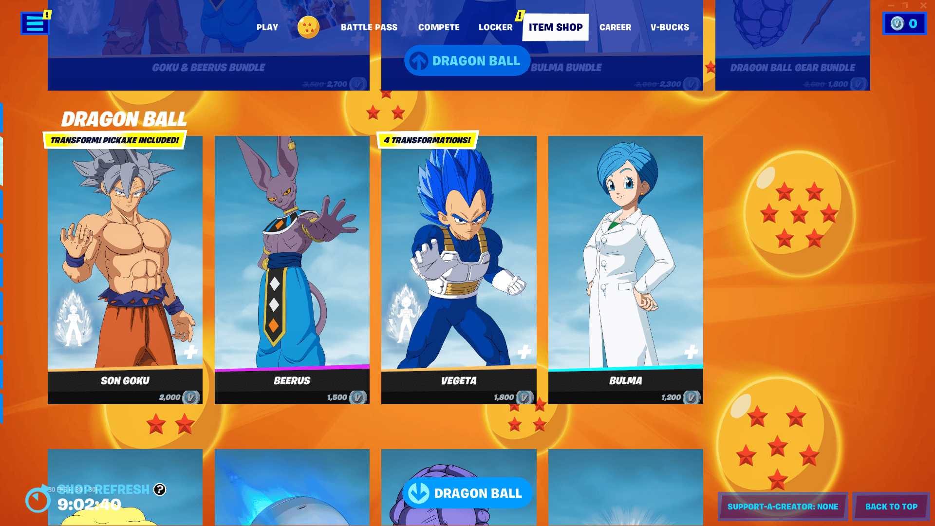 The four Dragon ball skins are available individually or in bundles.