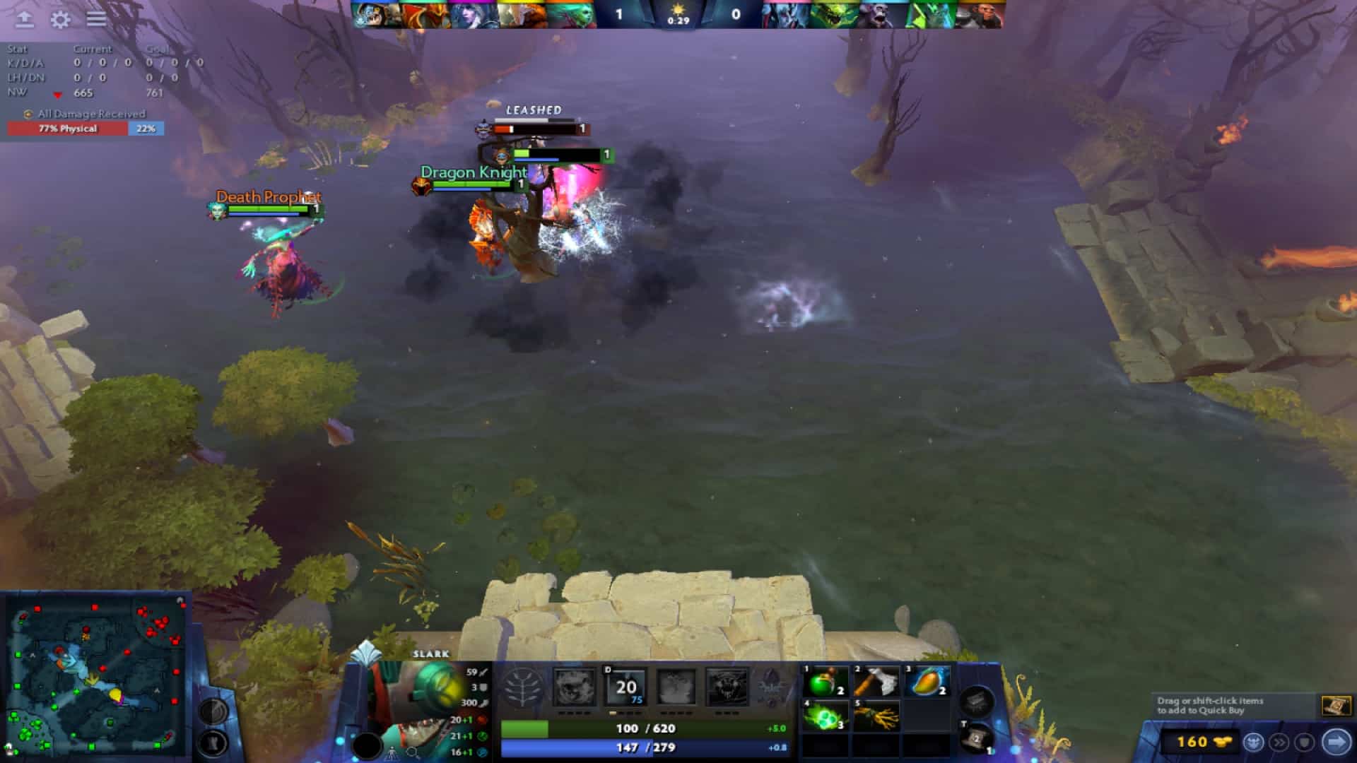 Slark helps team get early kills