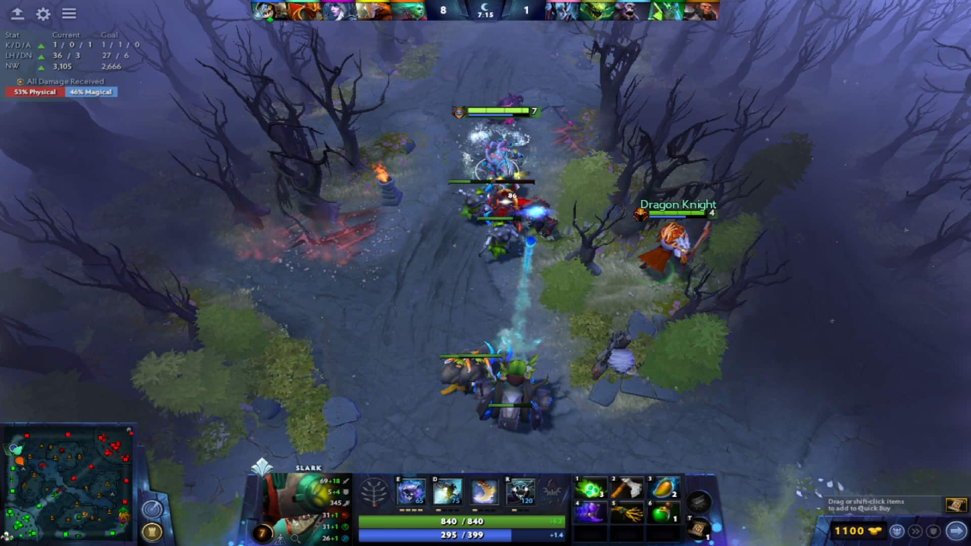 Slark farms in the top lane