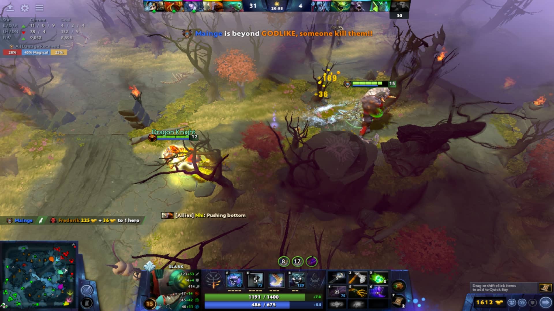 Slark gets a Beyond Godlike streak using Shadow Blade