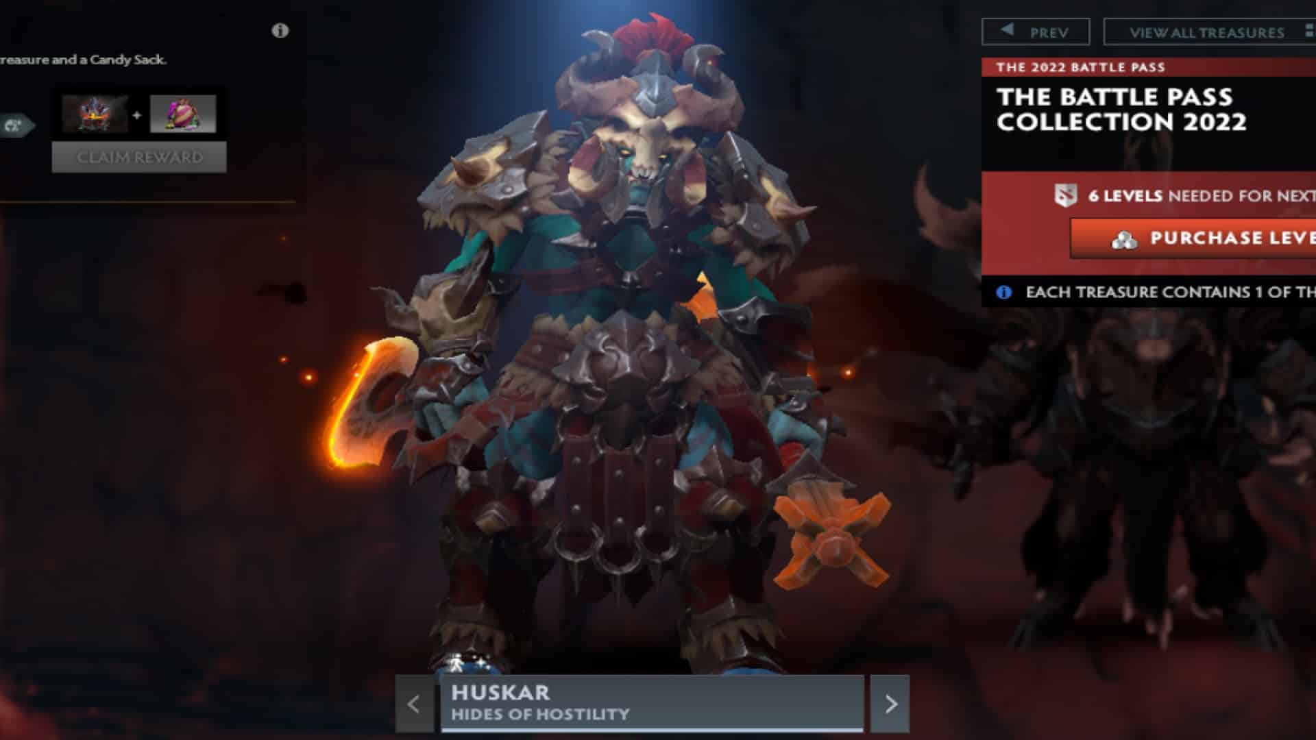 Huskar holds a large dagger in his hand