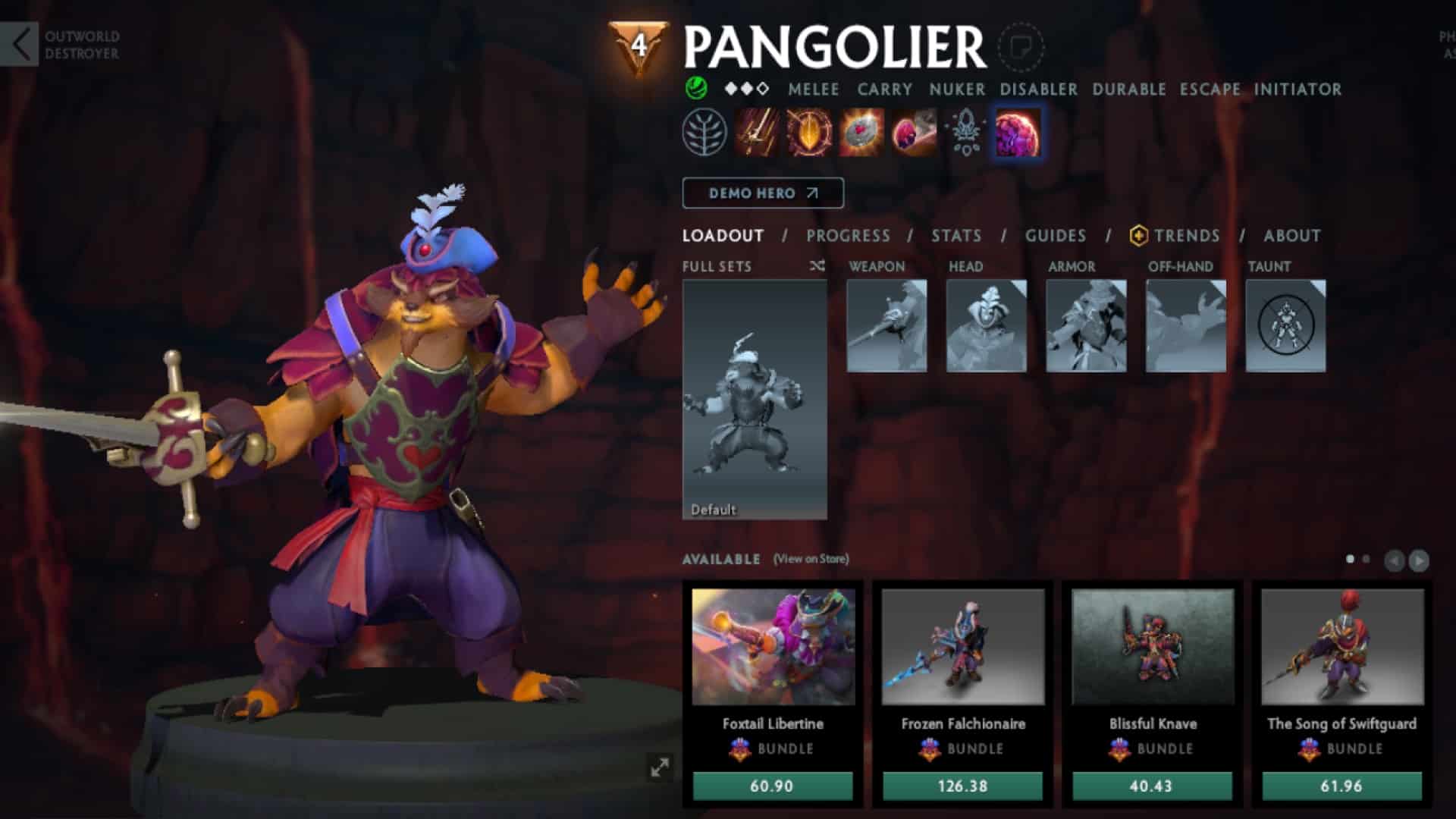 Pangolier practices his skills and taunts before the start of a game