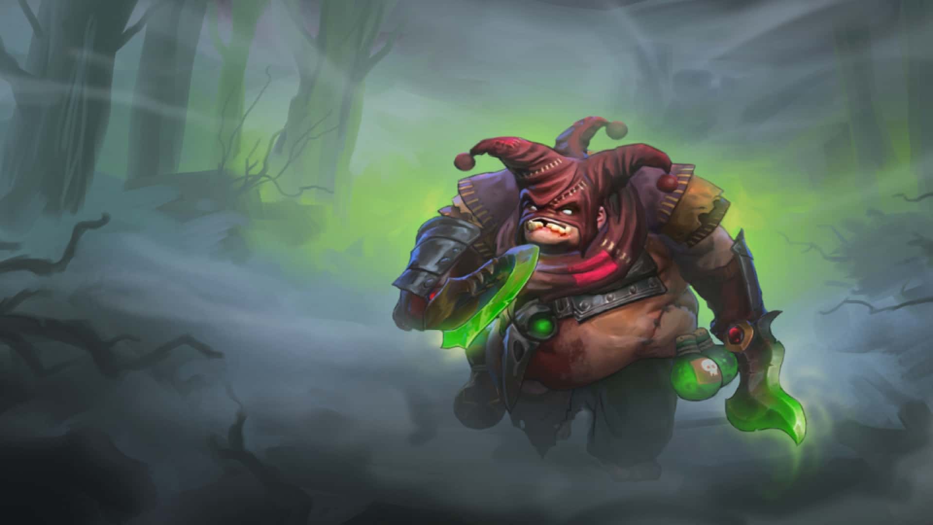 Pudge about to release a Meat Hook to pull an enemy hero toward him