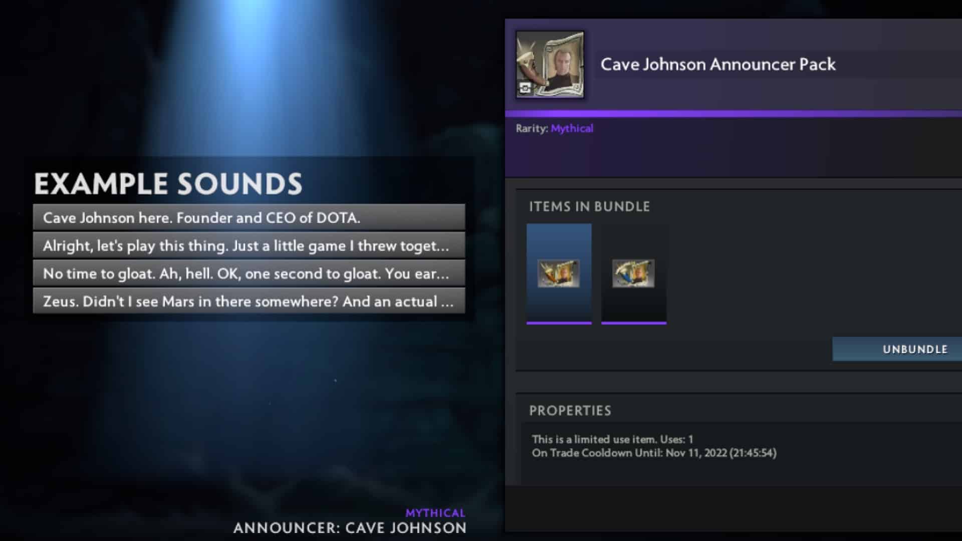 Founder and CEO of Aperture Science, Cave Johnson lends his voice to Dota 2 as an announcer