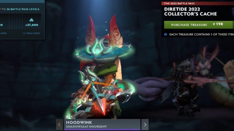 Hoodwink wears a futuristic skin with the Shadowleaf Insurgent set