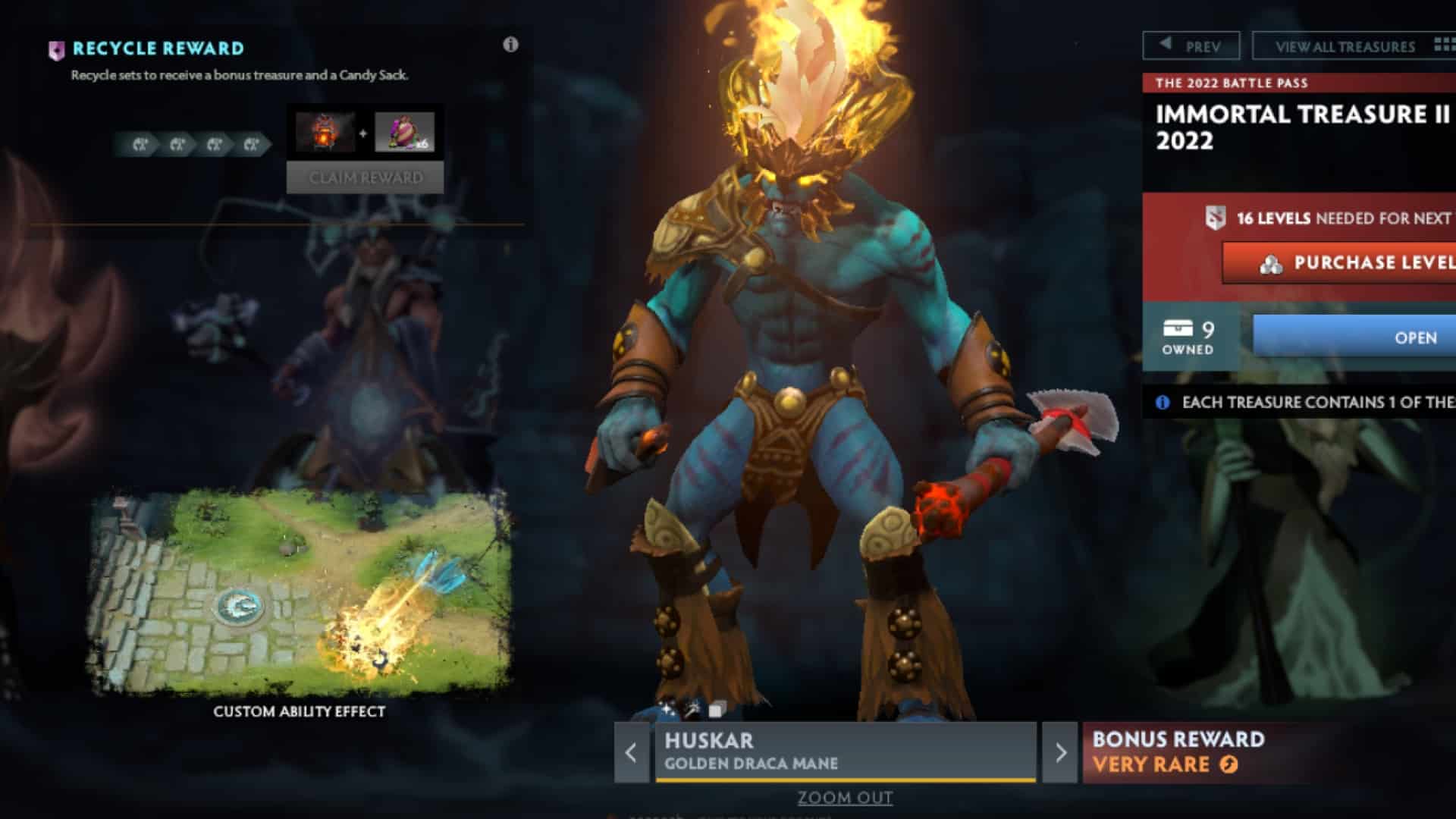 Huskar uses Life Break on his enemies with the Golden Draca Mane set