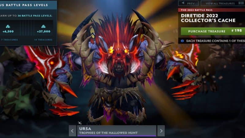 Ursa terrorizes his enemies with the Trophies of the Hallowed Hunt set