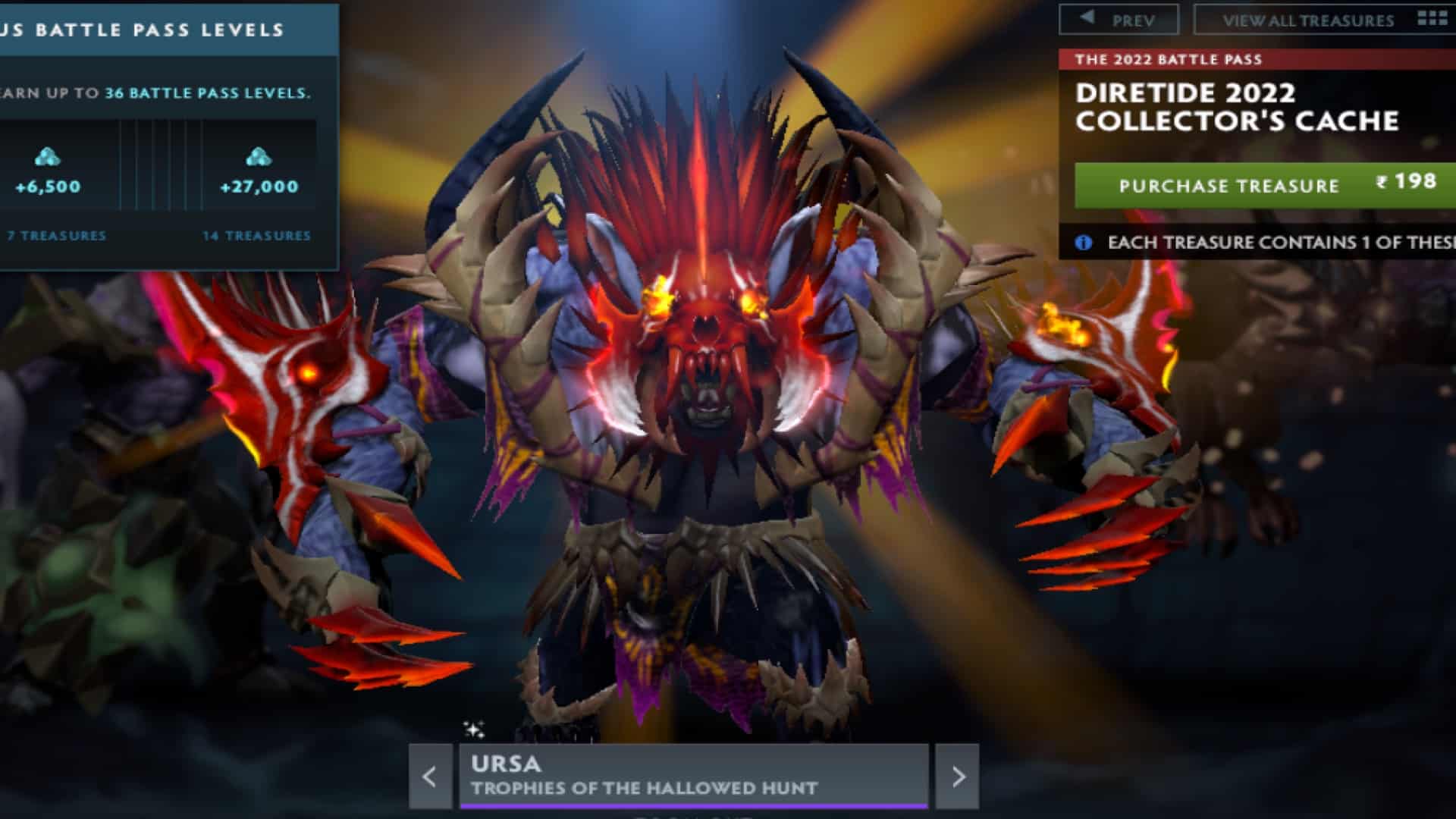 Ursa terrorizes his enemies with the Trophies of the Hallowed Hunt set