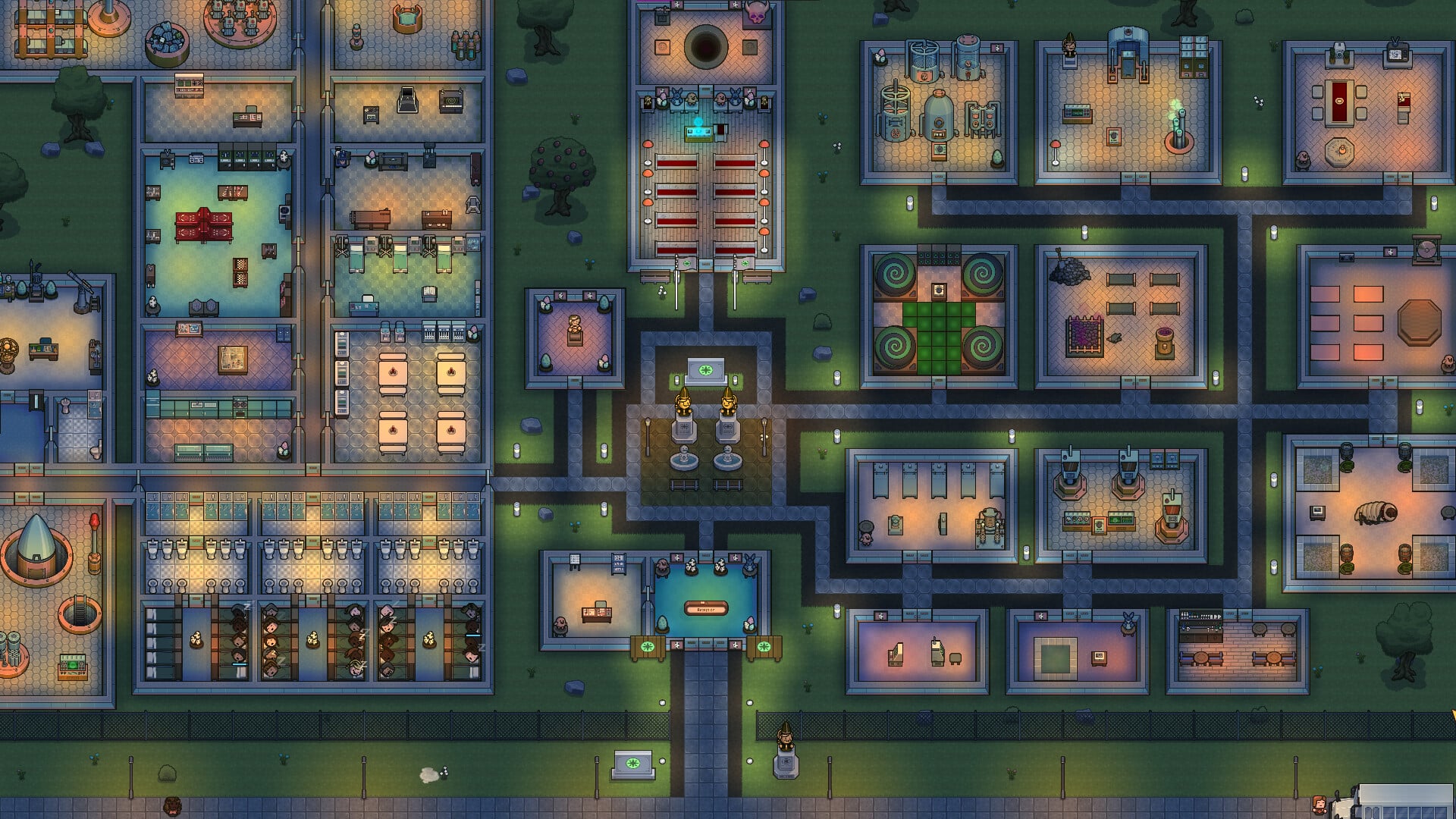 A screenshot of your cult's compound in Honey, I Joined a Cult
